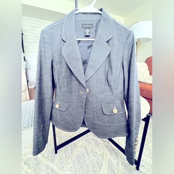 Rafaella Jackets & Blazers - Women’s Grey Blazer Has Stretch Rafaella White stitching